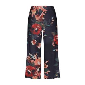 Pantalon large à fleurs pour femme, taille mi-haute, élastique, respirant, coupe ample, longueur trois-quarts, en polyester, style décontracté d'été, imprimé - Product Image 2