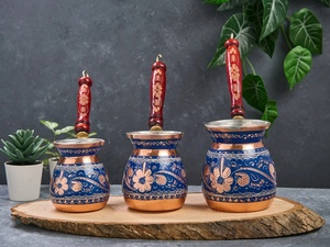 เครื่องชงกาแฟกรีก หม้อกาแฟทองแดงทรงกลม พร้อมด้ามจับไม้สีแดง ดีไซน์แบบตะวันออก ชุดอุปกรณ์ชงกาแฟและชา - Product Image 5