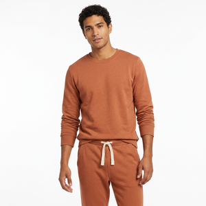 Unisex Brown Cotton <b>Tracksuit</b> Full Sleeve Crew Neck Solid Color Casual Joggers With Drawstring And Side Pockets Autumn Wear - Product Image 4