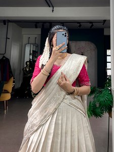 TENNYC – Tissu Kanjivaram en poly pour femme, bordure tissée traditionnelle Zari, longueur cheville, coupe régulière, réversible, séchage rapide, extensible - Product Image 6