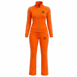 <b>Women</b> Rhinestone Tracksuit Set Glitter Stone Embellishment Comfortable Fabric Full <b>Zip</b> <b>Top</b> Matching Trousers Fashion Streetwear - Product Image 1