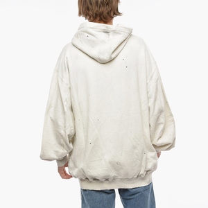 Sudadera con capucha para hombre al por mayor, oversize, con cordón, estilo desgastado, color liso, de algodón tejido, diseño con aberturas, estilo otoñal, corte regular - Product Image 3