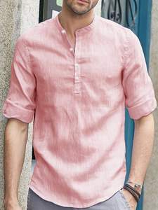 Camisa Informal para Hombre, Estilo Kurta, Cuello Mandarín, Manga Larga, Ligera, Transpirable, para Verano, Moda - Product Image 6