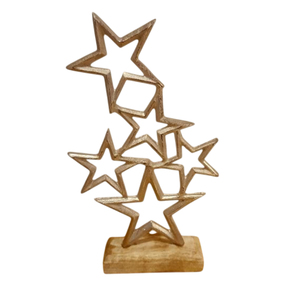 Figura de Estrella de Metal Plateado sobre Base de Madera, Soporte Rústico para Estrella de Mesa, Centro de Mesa Navideño, Decoración para Mesa de Hogar - Product Image 2