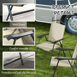 Set di 4 Sedie Pieghevoli da Esterno in Rete Beige con Braccioli, Comode per l'Uso in Giardino - Product Image 6