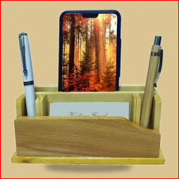 Organizer With <b>Phone</b> <b>Stand</b> Pen Holder Bamboo Office Gift Multifunctional Simple Style - Product Image 5