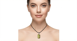 Wholesale Handmade Serpentine Silver Wire Wrapped <b>Light</b> Green Gemstone Rectangular Crystal Pendant with Black Cord - Product Image 2