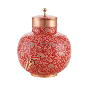 Qualité supérieure en gros imprimé émail motif floral cuivre réservoir d'eau ayurvédique avantages pour la santé pot en cuivre à bas prix - Product Image 1