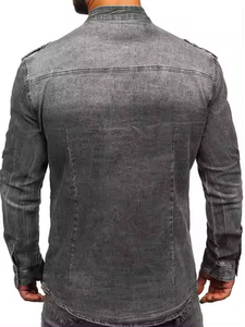 Camisa de Mezclilla Personalizada para Hombre, Manga Larga, Secado Rápido, Transpirable, para Uso Casual o Trabajo, Opciones de Estampado Liso o con Diseño - Product Image 4