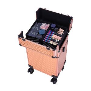 Valigia per Trucco 4-in-1 in Alluminio Intercambiabile Stile Draw Bar Oro Rosa, Borse e Custodie per Cosmetici - Product Image 3