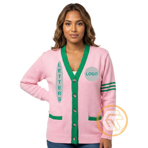 Alpha de haute qualité |   Cardigan en acrylique respirant à col en V avec appliques brodées personnalisées sur le devant, style décontracté d'hiver de la sororité Kapa - Product Image 1