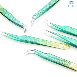 Premium 6 Pcs Gradient Green Textured Eyelash Tweezers Set Anti-Slip Stainless Steel Volume Lash Extension Tweezers Lash Tools - Product Image 5