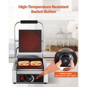 Piastra Elettrica Professionale per Panini da 1800W in Acciaio Inox, Macchina per Sandwich da Interno con Controllo della Temperatura, Spina USA - Product Image 5