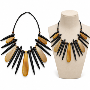 Collier en corne naturelle fait main, bijou ethnique, collier de perles en corne pour femme, accessoires de mode - Product Image 1