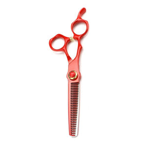 Tijeras de Peluquería Personalizadas para Cortar y Entresacar Cabello, Color Rojo, con Tornillo Decorativo y Reposa Dedos - Product Image 5