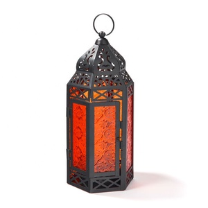 Manufacturers Black Metal Moroccan Style Colorful <b>Glass</b> Lanterns for Home & Weddings Decoration - Product Image 4
