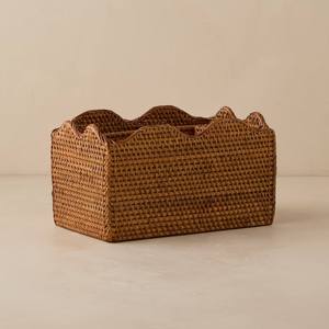 Cesta de mimbre artesanal festoneada para utensilios, soporte vintage para cucharas y cubiertos de cocina, cesta de almacenamiento para herramientas, organizador de botellas de vino para mostrador. - Product Image 4