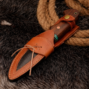 Couteau de chasse artisanal en acier Damas, lame et manche en bois, avec étui en cuir, ODM OEM, cadeau d'anniversaire idéal à faire soi-même - Product Image 6