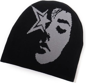 Gorro de Jacquard Negro Unisex de Tela Premium con Patrón de Caracteres Blancos, Estilo Urbano, Gorro de Invierno, Ropa Casual para Adultos - Product Image 4
