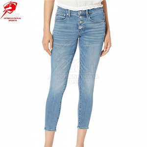 Jeans Ajustados de Moda para Mujer, Mezcla de Algodón Suave, Diseño de Tiro Medio, Bolsillos Funcionales, Cierre de Cremallera, Prenda Elegante - Product Image 3