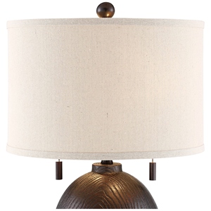 Luxury design Bronze <b>Table</b> <b>Lamp</b> Textured Metal <b>Base</b> Linen Fabric Shade Elegant Bedside Nightstand Light Home Decor Accent - Product Image 2