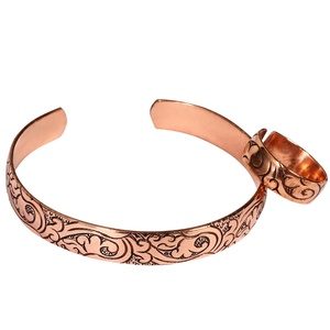 <b>Copper</b> Alloy Cuff <b>Bracelets</b> & Heart Ring Set-Romantic Unisex Jewelry - Product Image 4