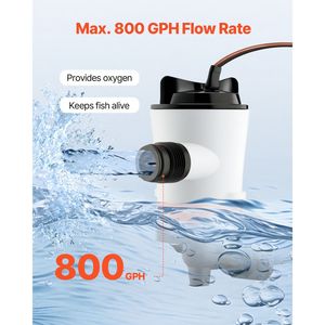 Pompa Aeratore Livewell per Yacht 12V 800 GPH con Motore Rimovibile, Pompe per Vasca Esche a 90 Gradi con Resistenza alla Corrosione per Barche - Product Image 2