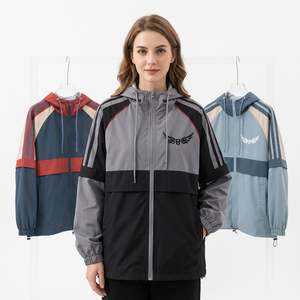 Veste à capuche pour homme, coupe-vent, color block, fermeture éclair, style sportif, pour l'automne, coupe classique, extérieur en polyester, doublure en nylon - Product Image 3