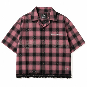 <b>Y2K</b> harajuku OEM Rhinestone Plaid Camp Collar <b>Shirt</b> Custom <b>Y2K</b> Men's Cropped Oversized Boxy Streetwear Button-Up Wholesale - Product Image 3