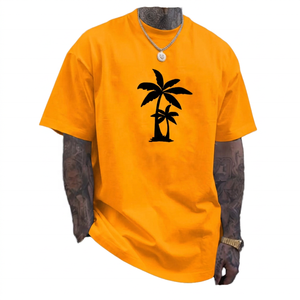 T-shirt blanc à manches courtes pour homme avec imprimé palmier, col rond décontracté, coupe classique, en jersey de coton - Product Image 3