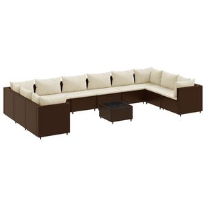 Ensemble de salon de jardin en rotin brun avec coussins crème pour usage extérieur, capacité de 10 personnes et plus, design contemporain, résistant aux intempéries - Product Image 2