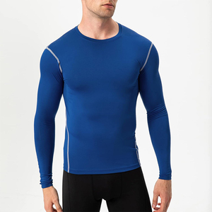 <b>Moisture</b> <b>Wicking</b> Knitted Slim Fit Mens Long Sleeve Compression <b>Shirt</b> Customizable Quick Dry Sporty Anti-UV Breathable Sportswear - Product Image 1
