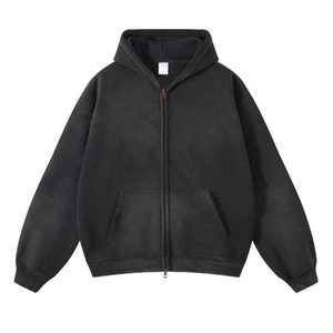 Sweat à capuche homme en coton épais, broderie vieillie, effet délavé à l'acide, style vintage - Product Image 5