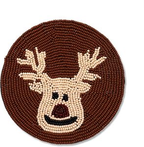 Christmas Village Hand <b>Beaded</b> Round <b>Placemat</b> Decorative Table Mat Holiday Dining Table Setting Home Party Decor - Product Image 3