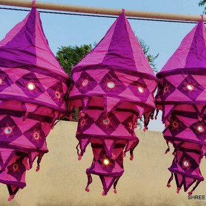 Lámparas de Tela de Algodón Plegables Elegantes Estilo Indio, Pantallas para Lámparas, Decoraciones Hippies para Tiendas de Campaña, Se Pone Luz Dentro, Redondas y Cónicas, Nueva Llegada - Product Image 1