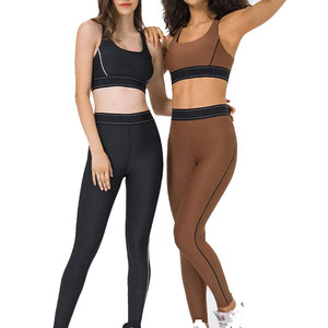 Ensemble de yoga 2 pièces personnalisé pour femme, uni/à carreaux, taille haute, vêtements de fitness et d'entraînement, soutien-gorge de sport et legging, vente en gros - Product Image 6