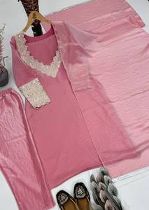 Elegant Pink Embroidered Salwar Suit for Women Designer Baby Pink <b>Kurta</b> Pant Dupatta Set - Product Image 4