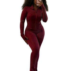 Women's Premium 2 Piece Winter Workout Set Long Sleeve Crop Top <b>Flare</b> <b>Leggings</b> Activewear Yoga Fitness Tracksuit - Product Image 5