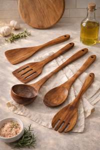 Juego de Utensilios para Ensalada de Madera Rústica Sólida, Ecológico, Cuchara y Tenedor para Servir, Utensilios de Cocina Aptos para Lavavajillas, Kit de Utensilios de Uso Manual - Product Image 3