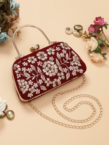 Bolso de mano nupcial bordado floral con cuentas hecho a mano, de terciopelo con forro de satén y cierre magnético para bodas y eventos nocturnos para mujer - Product Image 2