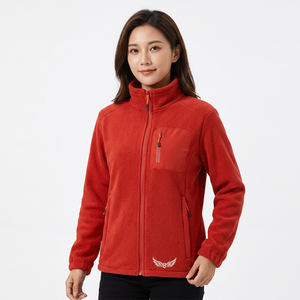 Men's Red <b>Fleece</b> <b>Jacket</b> Stand Collar Zipper Casual Waterproof Breathable <b>Thick</b> Winter Wear Front Logo - Product Image 3