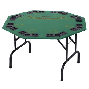 Mesa de Póker Octogonal Plegable de Fieltro Verde para 8 Personas con Portavasos para Juegos de Blackjack - Product Image 1