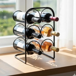 Présentoir à six bouteilles de vin avec support circulaire, finition métal noir, sur pied, pour comptoir - Product Image 2