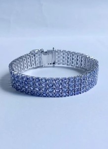 Natural Tanzanite Tennis Charm <b>Bracelet</b> in Sterling Silver Luxury Blue Violet <b>Gemstone</b> Women's Wedding Gift - Product Image 2
