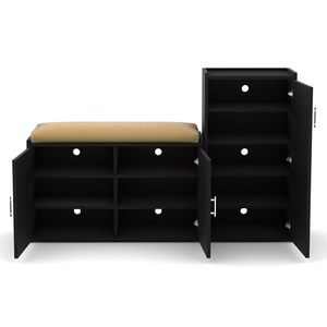 Engineered Wood Shoe <b>Rack</b> Combo with Cushion Seat - Royal Black Finish - Product Image 5