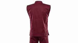 Dumela <b>Maroon</b> Sleeveless Martial Arts Uniform <b>Top</b> and Pants Set with Logo Unisex Karate Training Wear Durable Cotton Material - Product Image 2