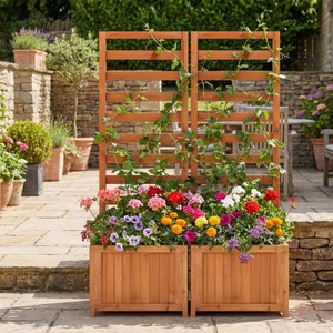 Jardinera elevada de madera para jardín exterior con caja de cultivo y espaldera para verduras y flores, para balcón, hecha en Vietnam. - Product Image 4