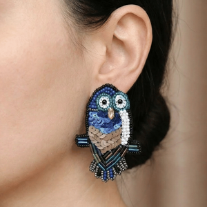 Neelpakshi Statement Fashion Drop <b>Earrings</b> with Beaded Bird Motif - Product Image 5