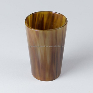 Luxury Horn Tumbler Glass Drinkware Made of Natural Buffalo and Ox Horn Shot Glass with Wooden Base Authentic Medieval Viking - Product Image 1