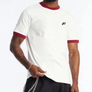 Camisetas de algodón personalizadas para hombre con cuello en contraste, manga corta, estilo urbano vintage, camiseta de peso pesado, suministro al por mayor - Product Image 2